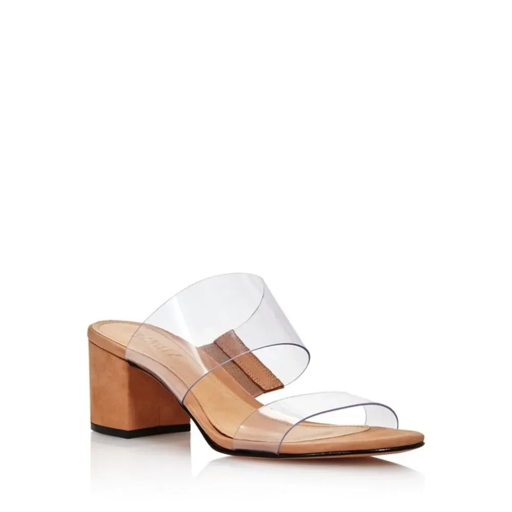 Schutz Womens Victorie Tan Open Toe Slip On Dress Sandals Shoes NWOB